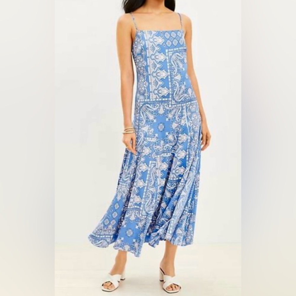 Ann Taylor Loft Bandana Print Slip Maxi Dress